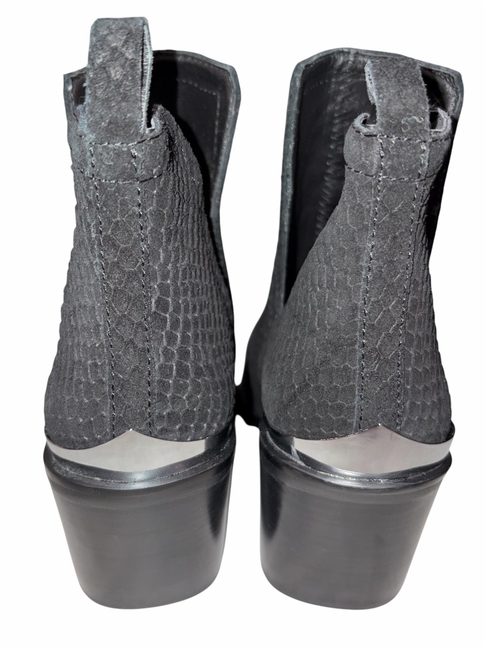 NEW Jeffrey Campbell Black Textured Snake Print Square Toe Split Shaft Bootie 6 - Picture 5 of 11